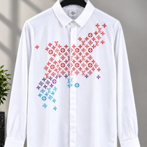 Arshmee men's white multicolor diamond work full sleeve shirt