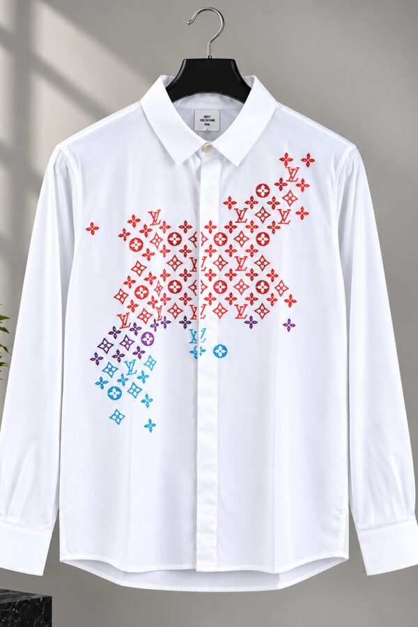 Arshmee men's white multicolor diamond work full sleeve shirt