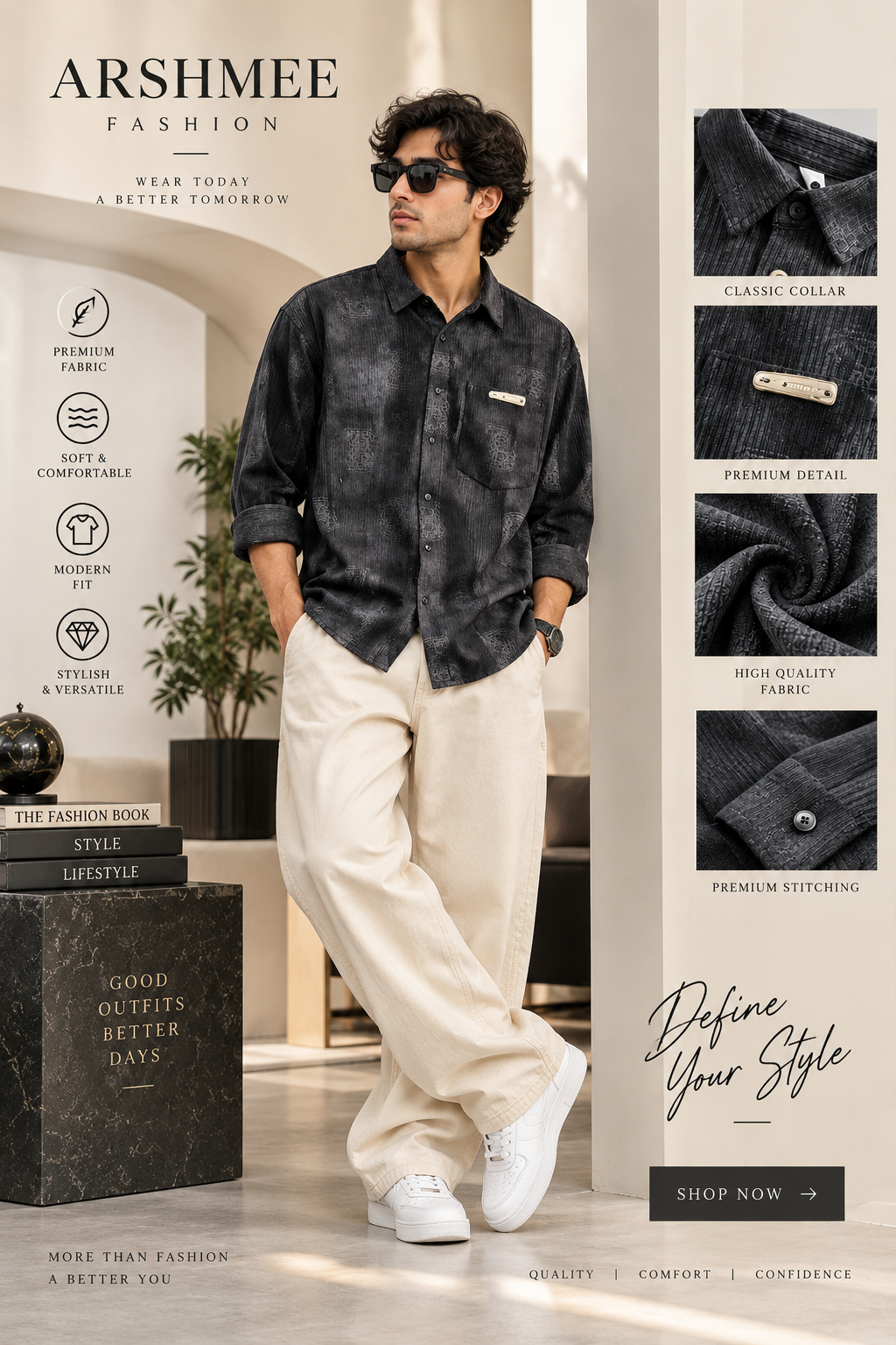 Arshmee Noir premium textured black shirt for men