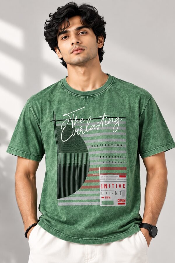 Men's Green Graphic T-Shirt – Washed Finish