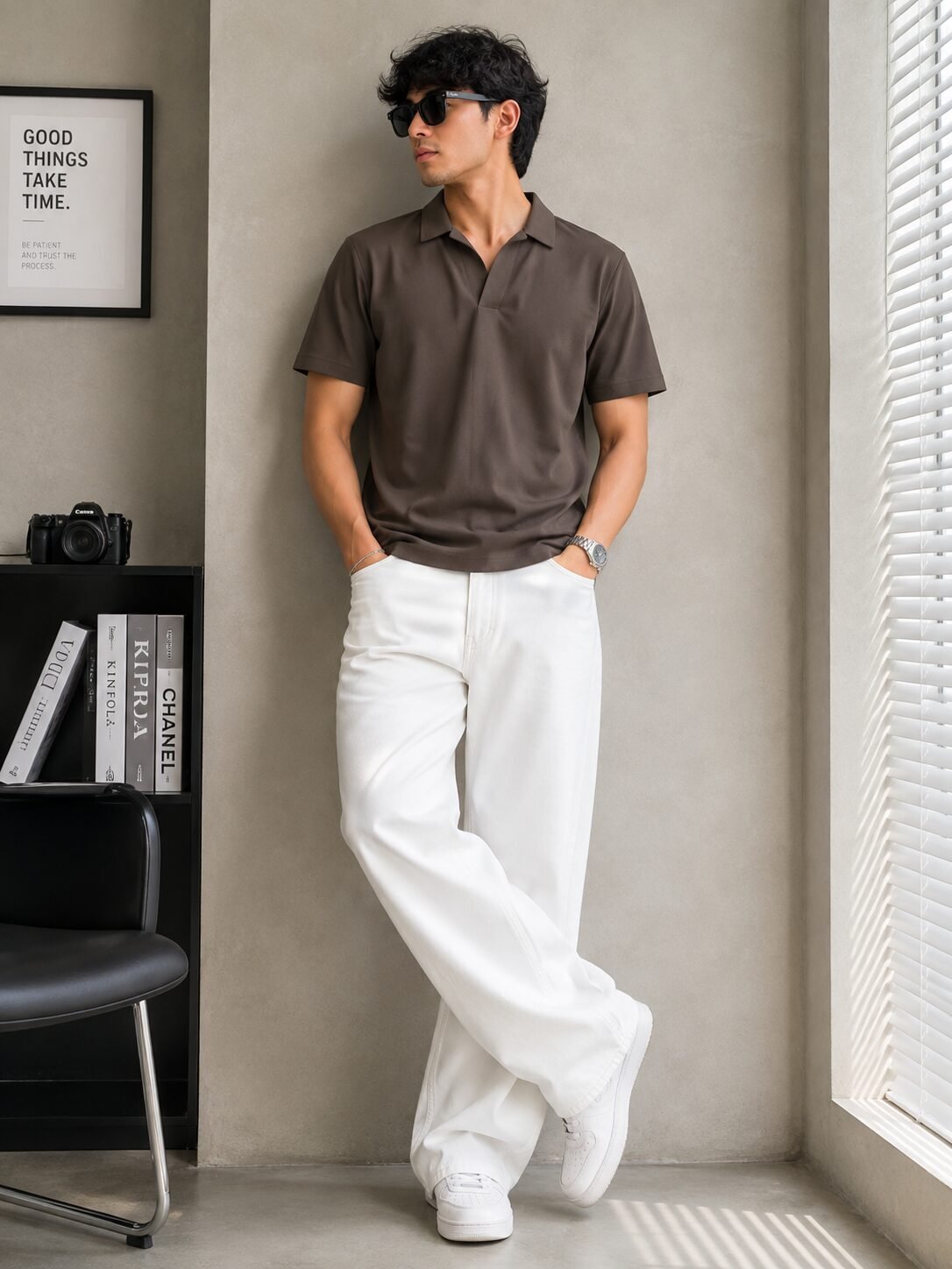 Men's Chocolate Brown Polo T-Shirt – Textured, Half Sleeve