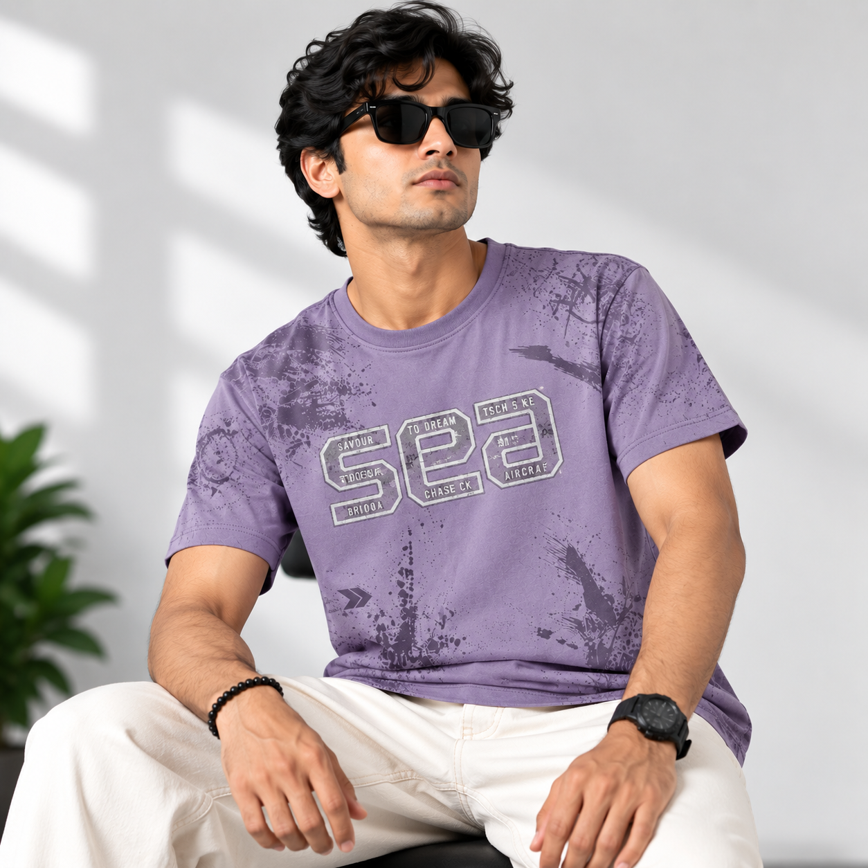 Sea Graphic Oversized T-Shirt – Purple Splatter