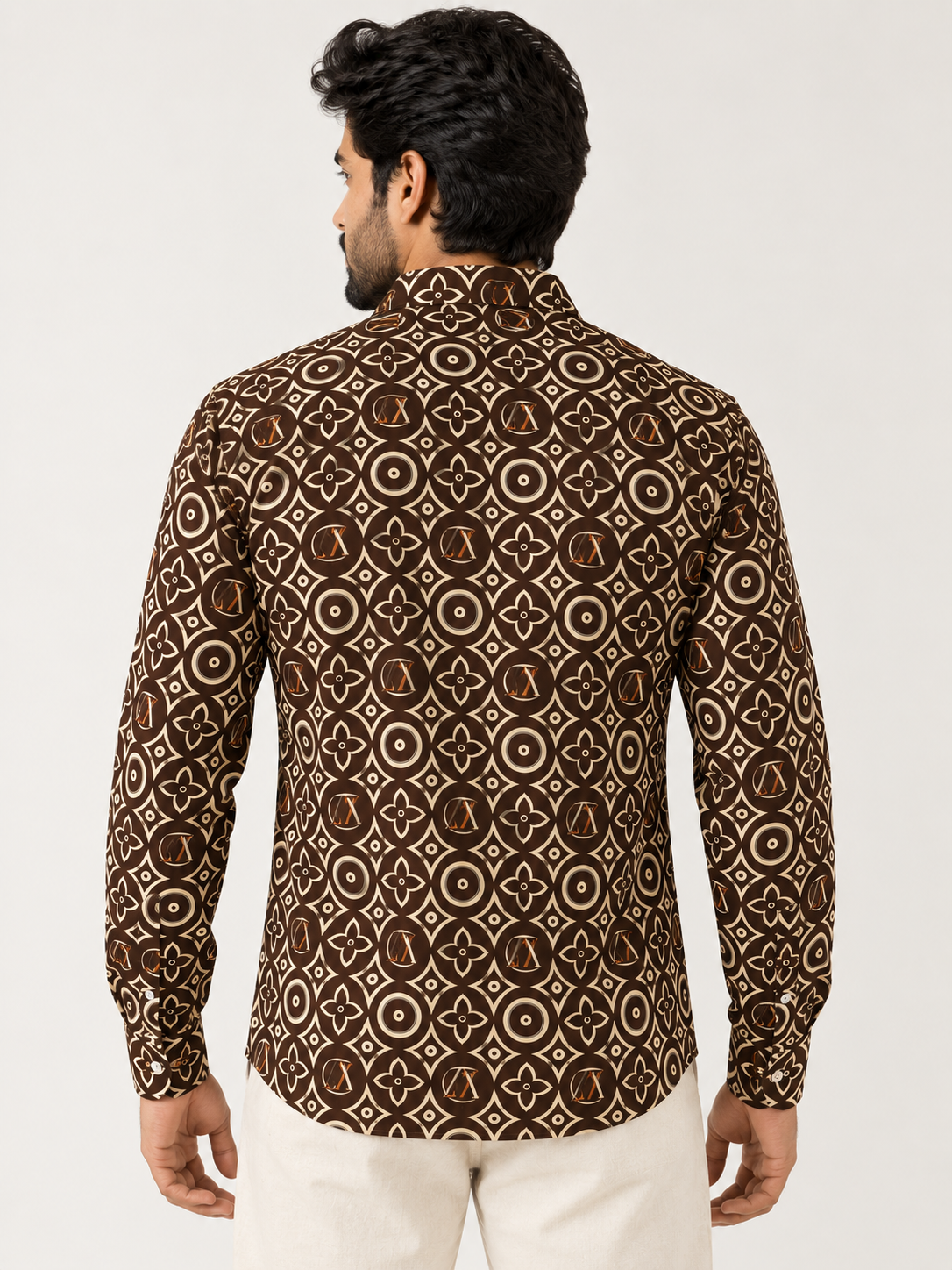 Premium Brown Printed Shirt – Geometric Pattern