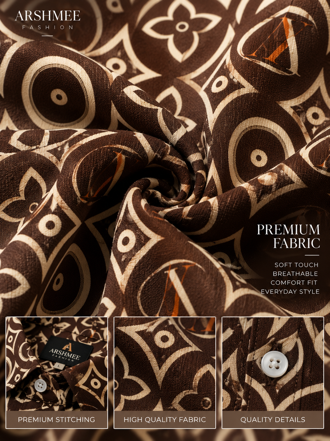 Premium Brown Printed Shirt – Geometric Pattern