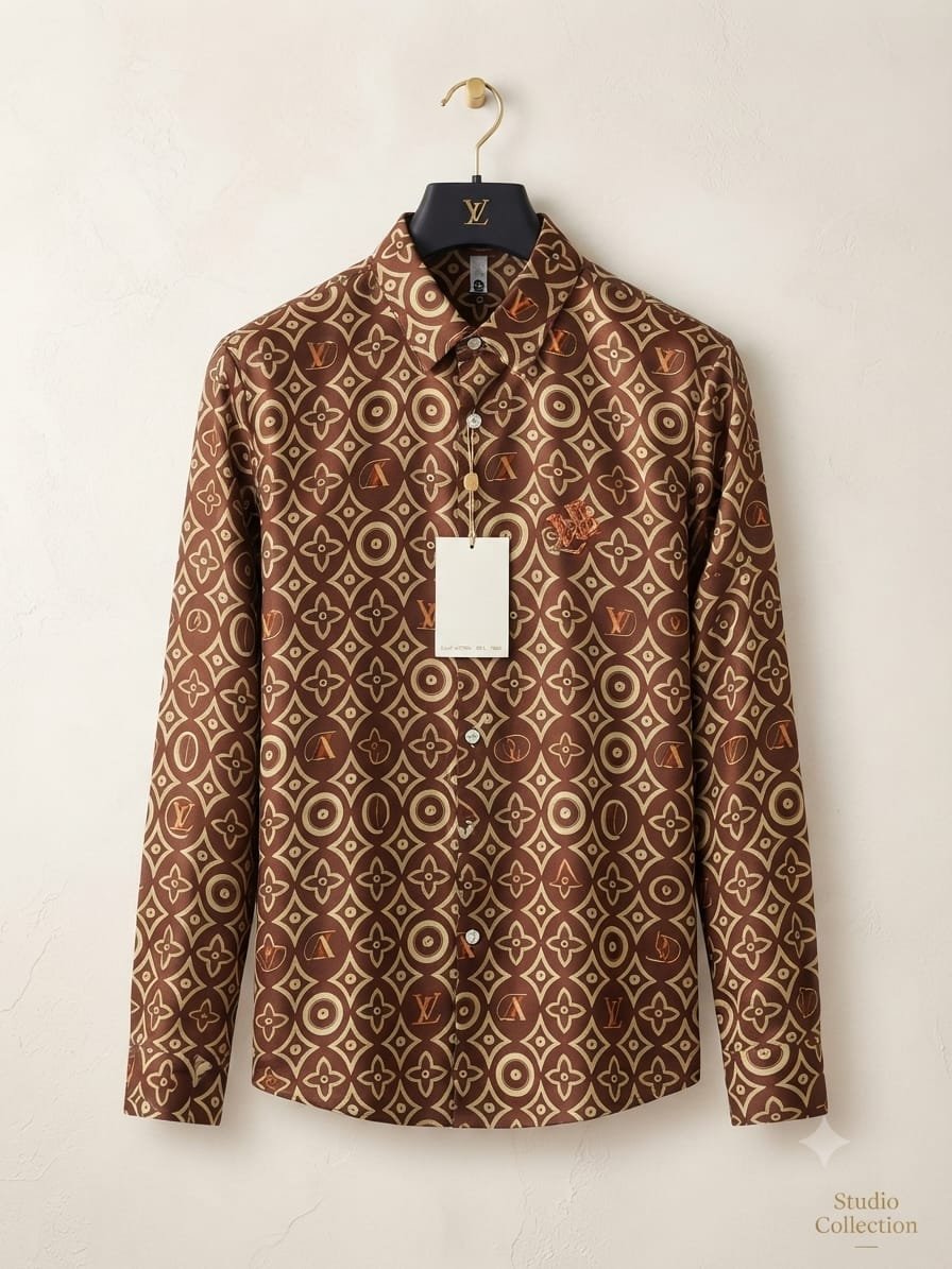 Printed shirt layered over tee with baggy jeans