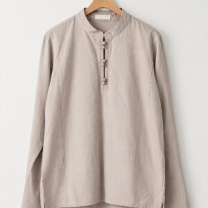 Men's beige mandarin collar short kurta with Chinese knot buttons on hanger – Arshmee Fashion