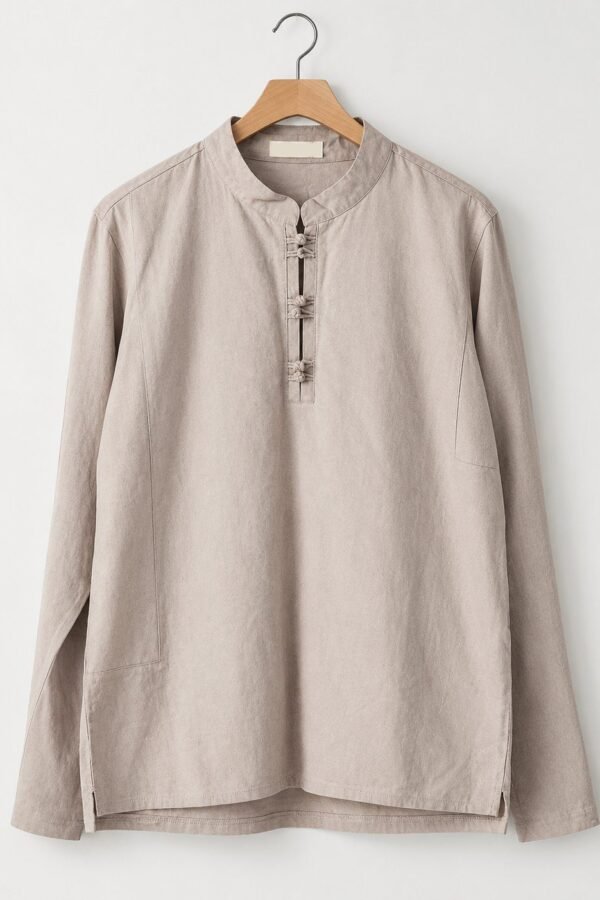 Men's beige mandarin collar short kurta with Chinese knot buttons on hanger – Arshmee Fashion