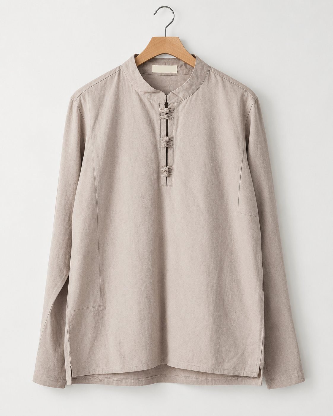 Men's beige mandarin collar short kurta with Chinese knot buttons on hanger – Arshmee Fashion