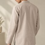 Back view of men's beige short kurta with side slits – Arshmee Fashion