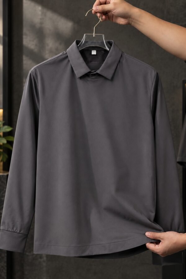 Charcoal grey full sleeve collared t-shirt for men
