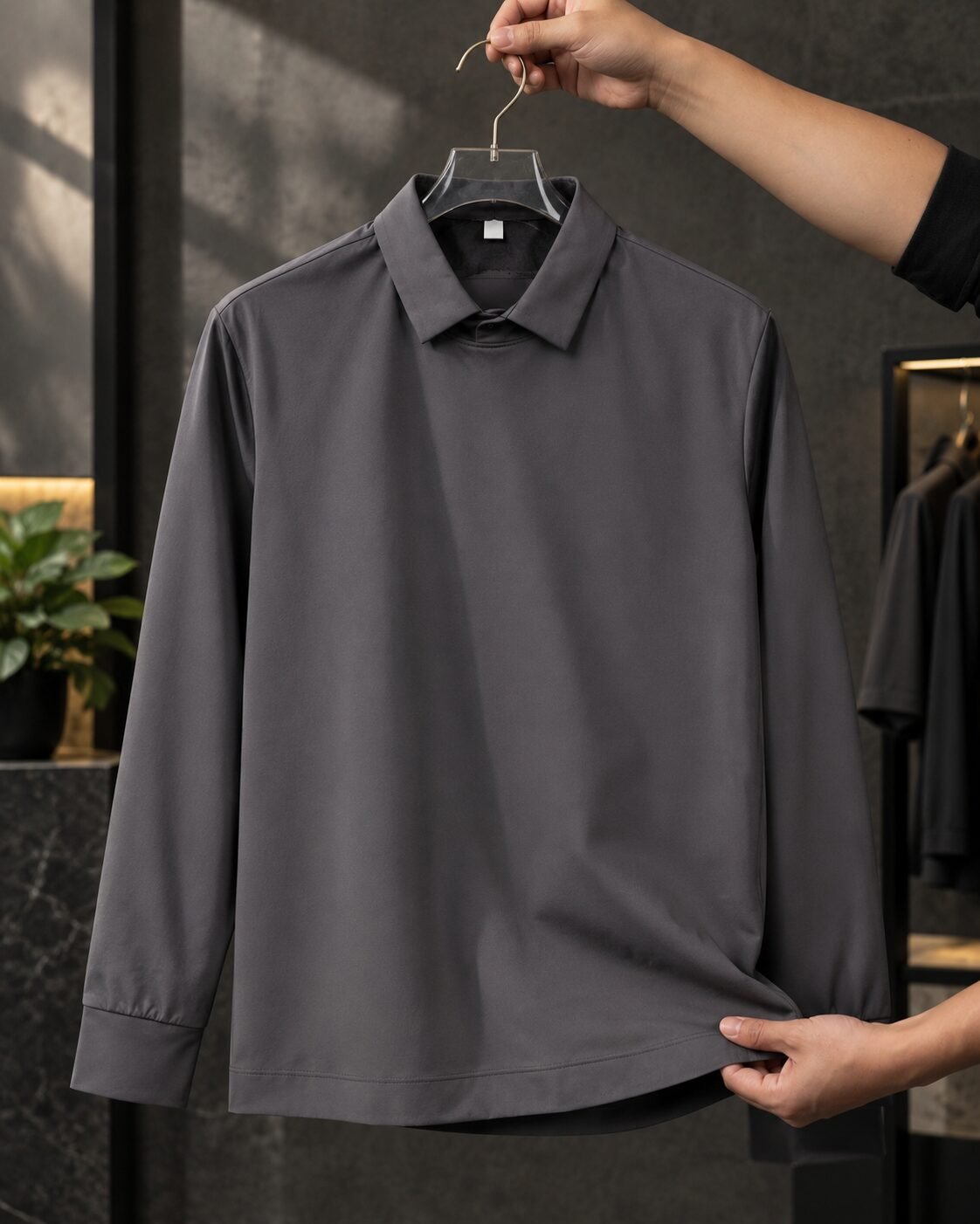 Charcoal grey full sleeve collared t-shirt for men