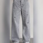 Men's grey washed ripped wide leg baggy jeans front view with white sneakers – Arshmee Fashion