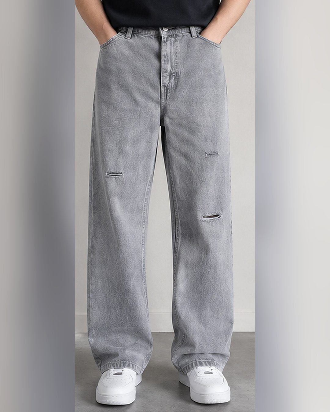 Grey baggy jeans for men – Korean style