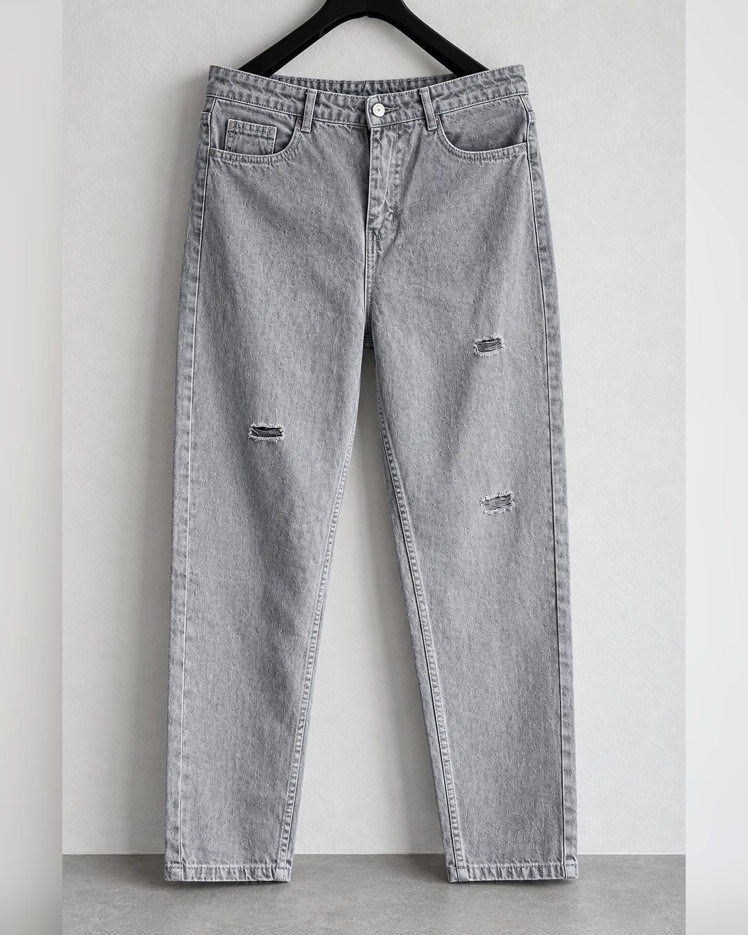 Grey washed ripped wide leg jeans for men on hanger – Arshmee Fashion
