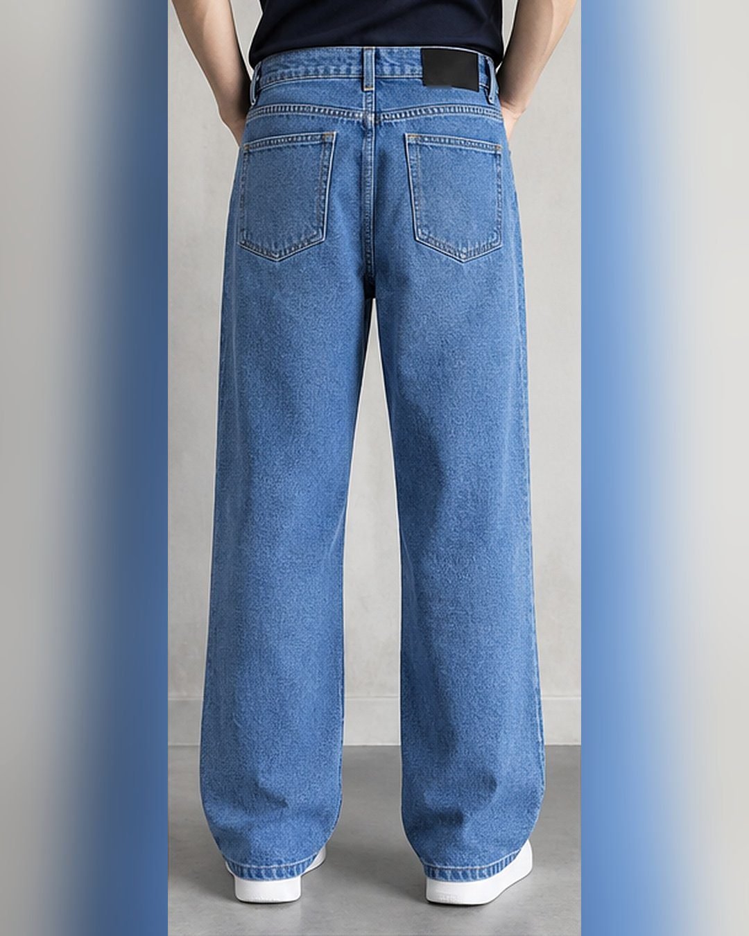 Back view of men's light blue baggy wide leg jeans – Arshmee Fashion