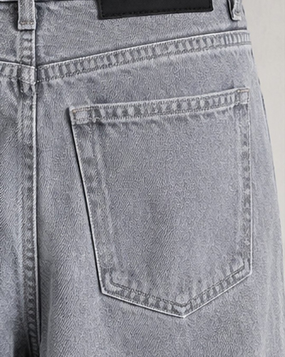 Back pocket close-up of grey wide leg jeans for men – Arshmee Fashion
