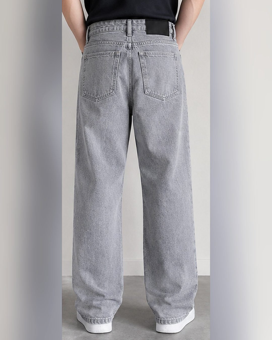 Back view of men's grey baggy wide leg jeans – Arshmee Fashion