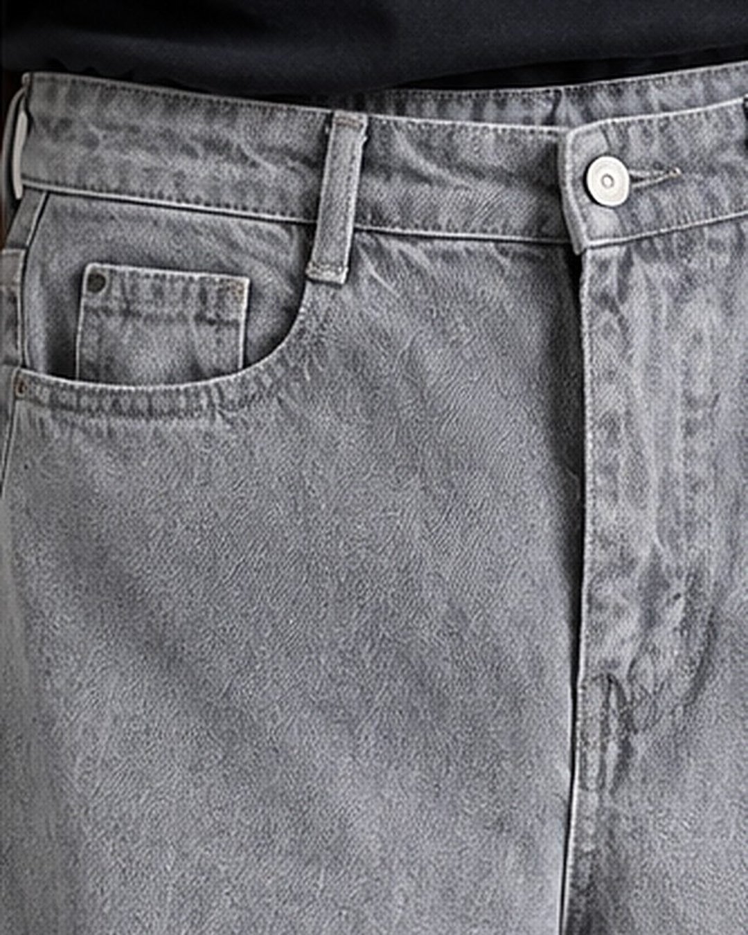 Waist and button close-up of grey washed jeans for men – Arshmee Fashion