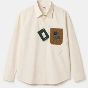 Men's Off-White Floral Embroidered Pocket Full Sleeve Casual Shirt