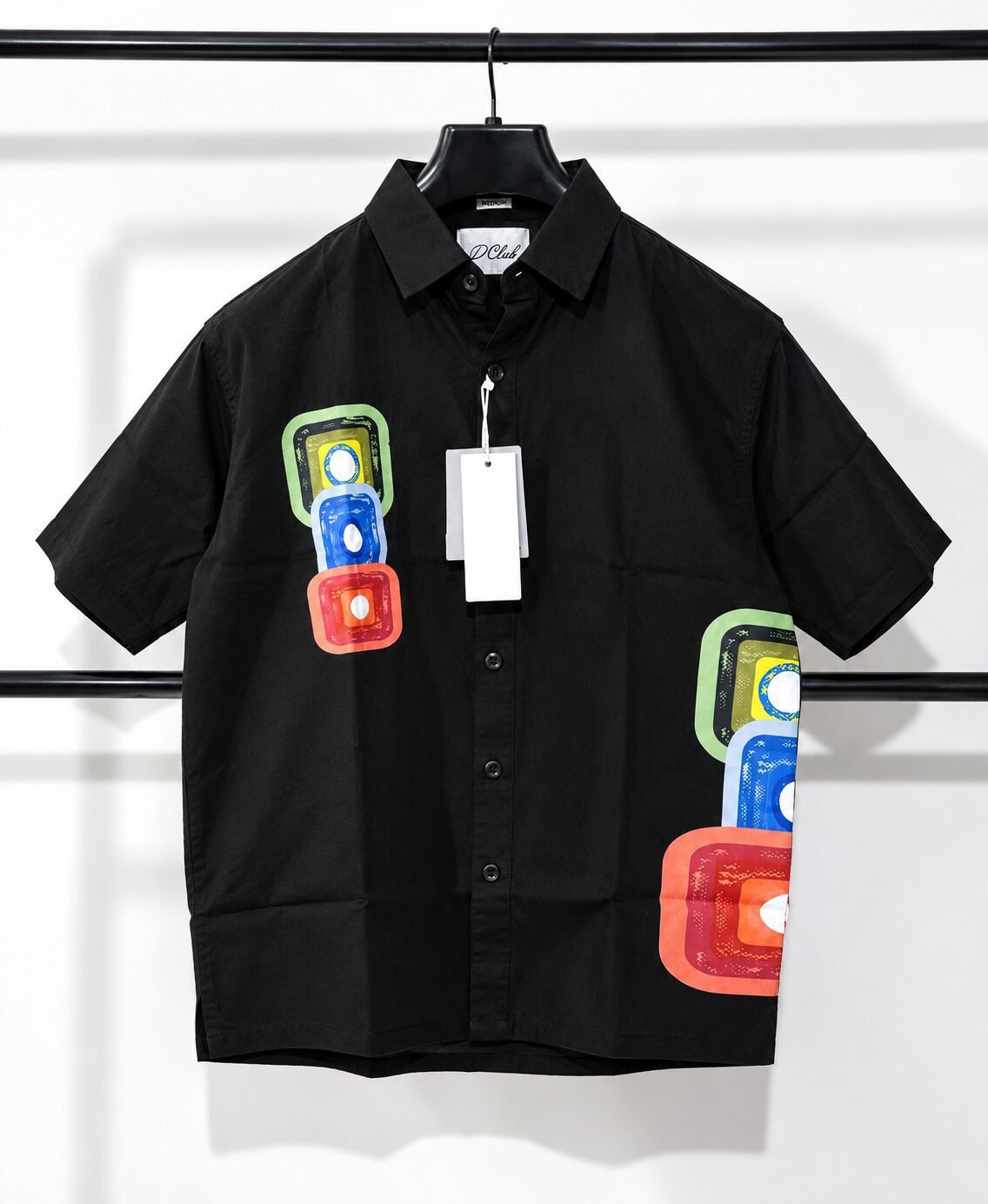 Black abstract printed boxy fit half sleeve shirt for men - Arshmee Fashion