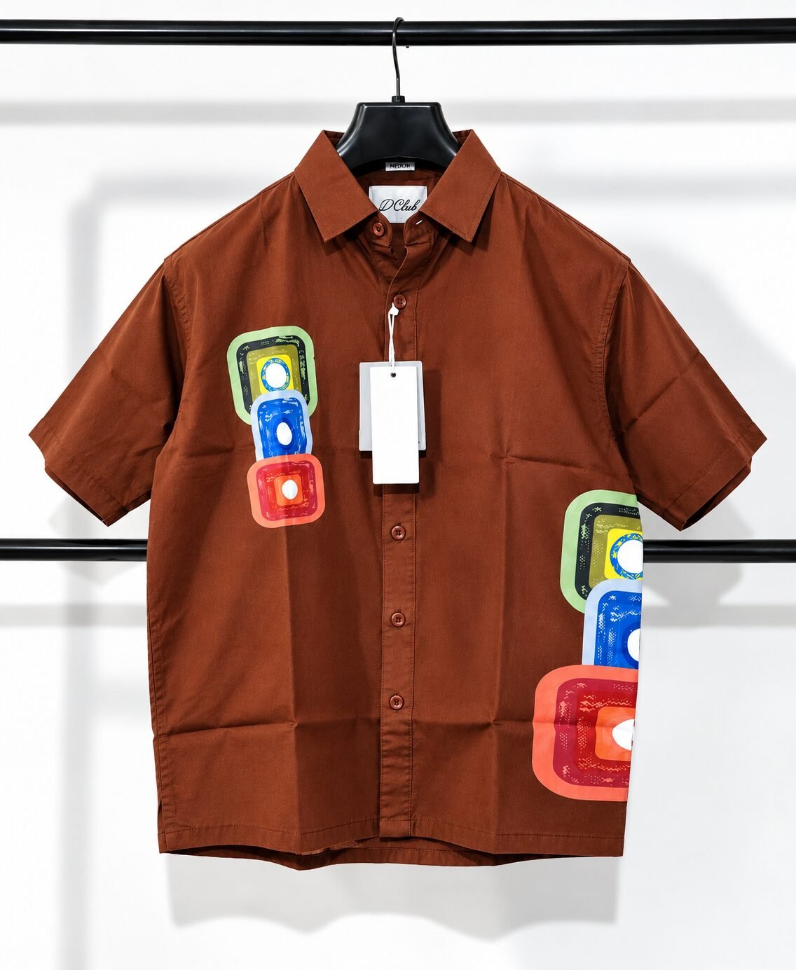 Rust brown abstract printed boxy fit half sleeve shirt for men - Arshmee Fashion