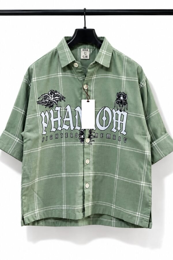Sage green check boxy fit half sleeve printed shirt for men - Arshmee Fashion