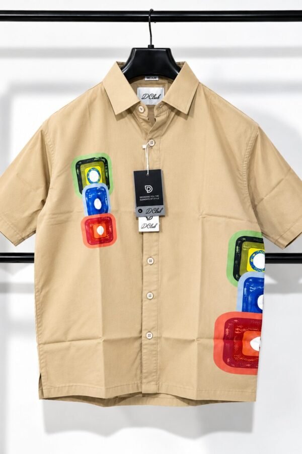 Beige abstract printed boxy fit half sleeve shirt for men - Arshmee Fashion