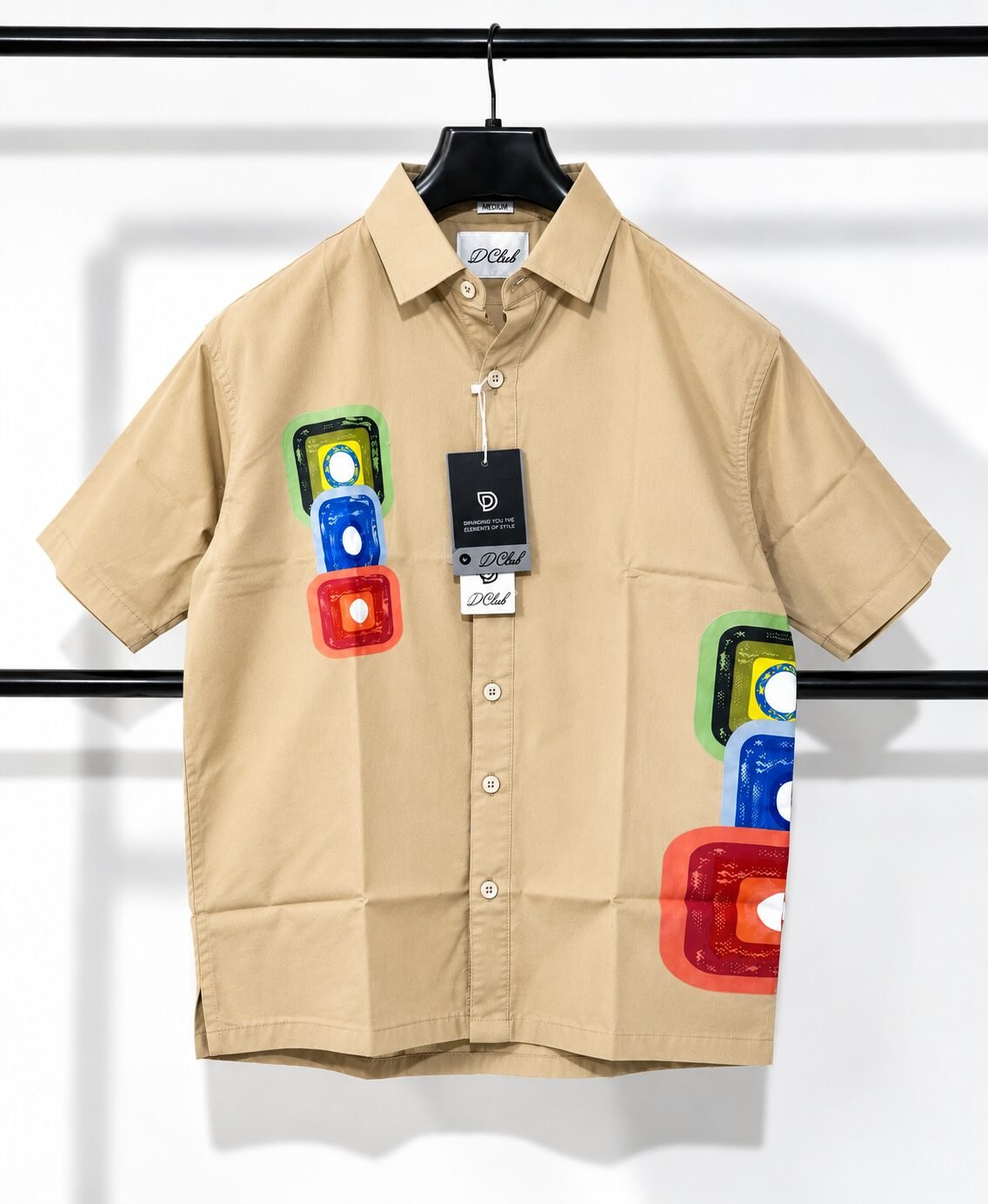 Beige abstract printed boxy fit half sleeve shirt for men - Arshmee Fashion
