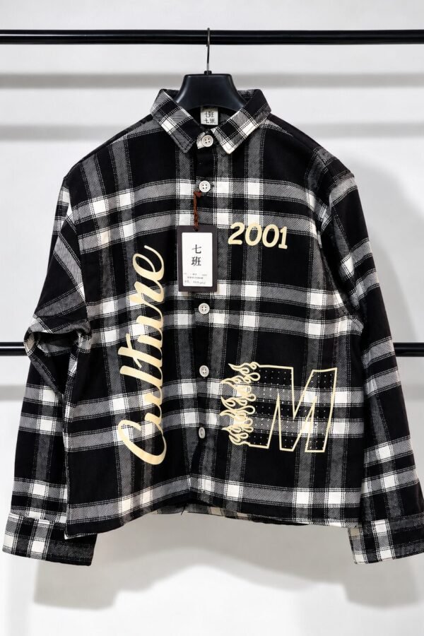 Black and white check flannel boxy fit full sleeve shirt for men - Arshmee Fashion