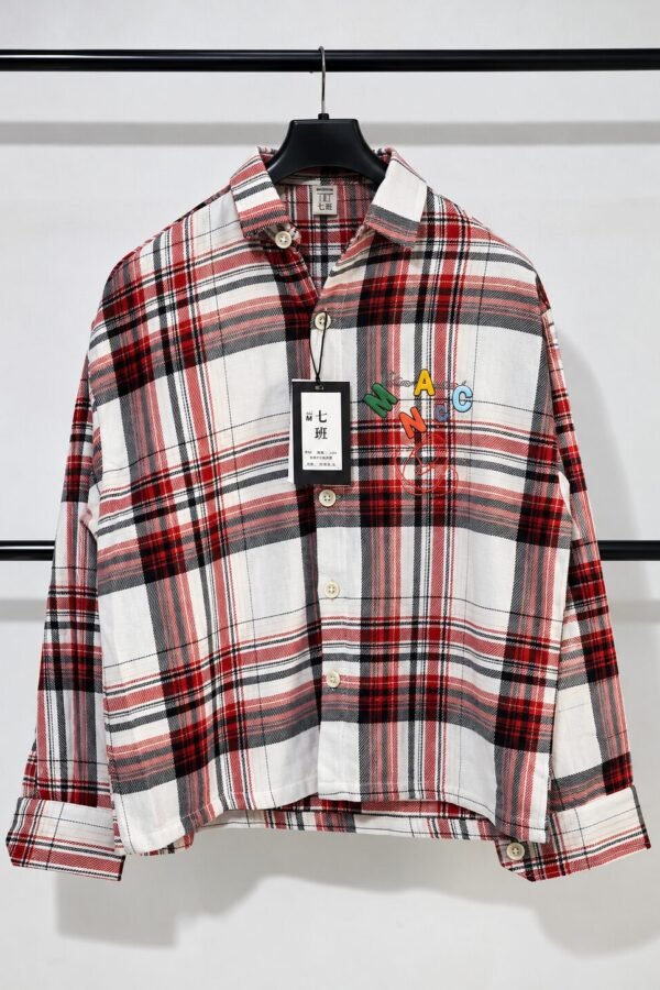 Red and white check flannel boxy fit full sleeve shirt for men on hanger - Arshmee Fashion
